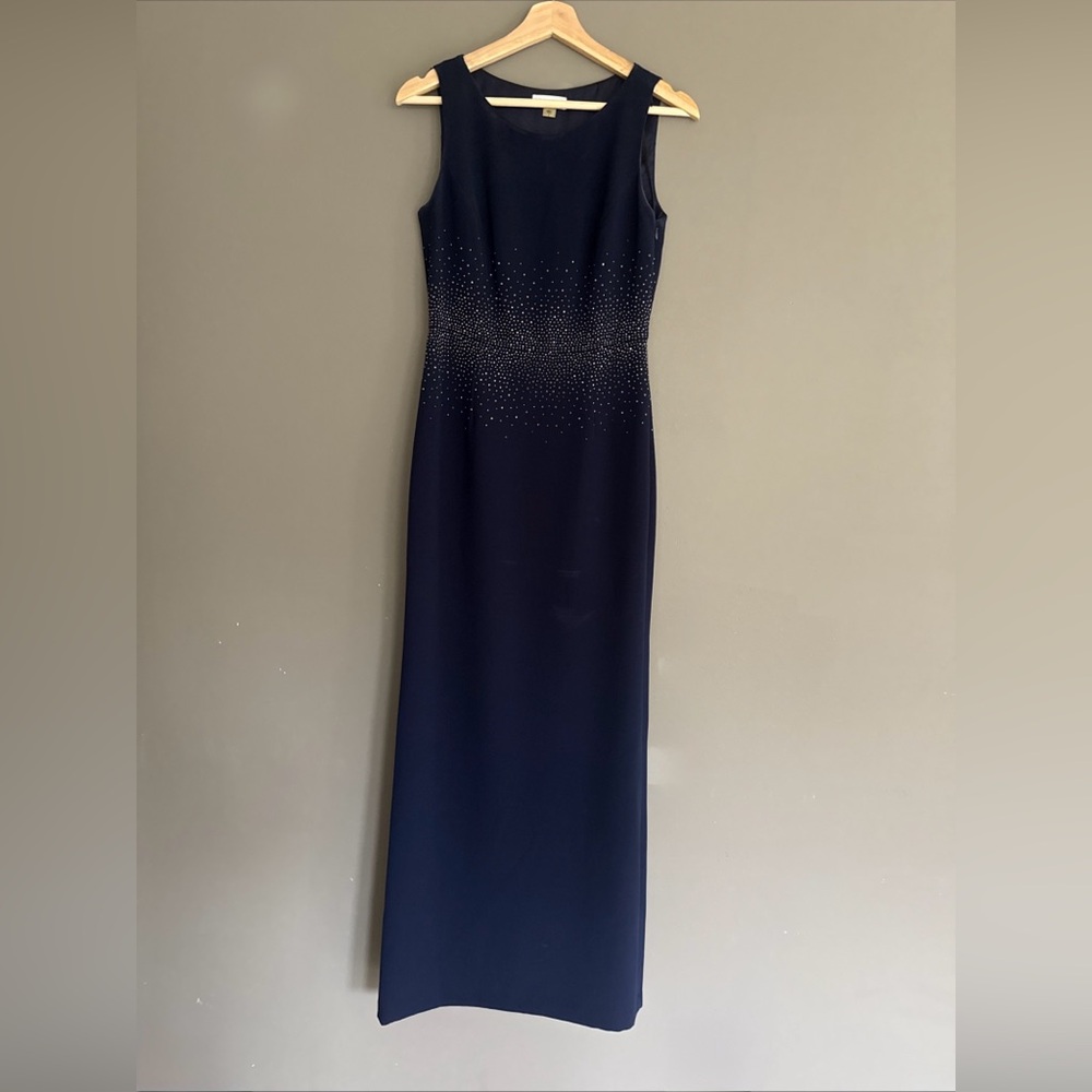 Calvin Klein blue sleeveless rhinestone maxi dress